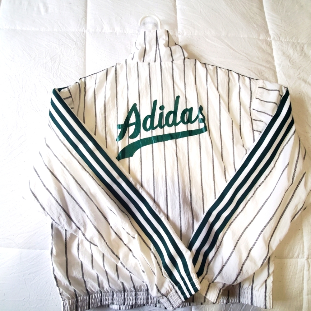 Adidas Green/White Pinstrip Windbreaker